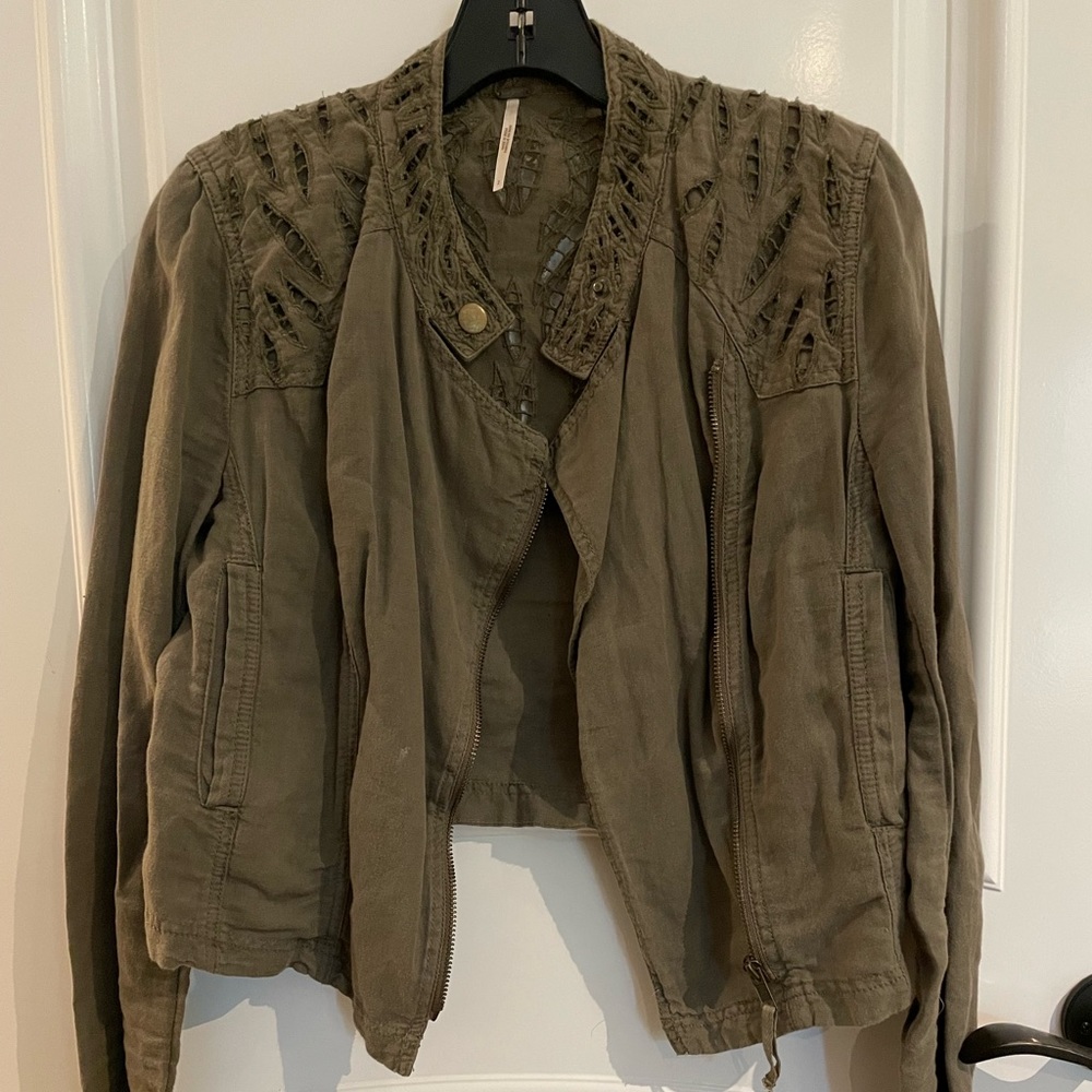 Free People Army Cutout Moto Jacket (Size 2)